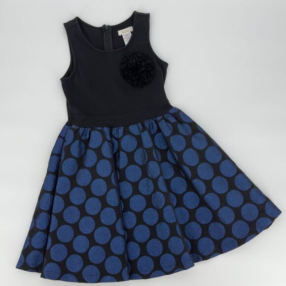 Dreampop by Cynthia Rowley Girl’s Metallic Polka Dot Dress M/8 Black Blue - Picture 1 of 9